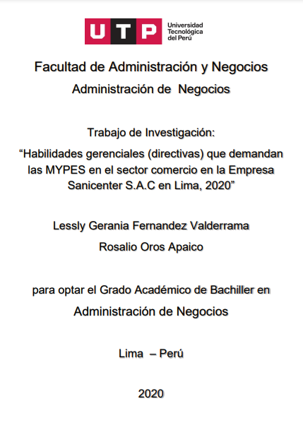 Habilidades gerenciales (directivas) que demandan las MyPES en el sector comercio en la empresa Sanicenter S.A.C. en Lima