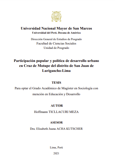 Participación popular y política de desarrollo urbano en Cruz de Motupe