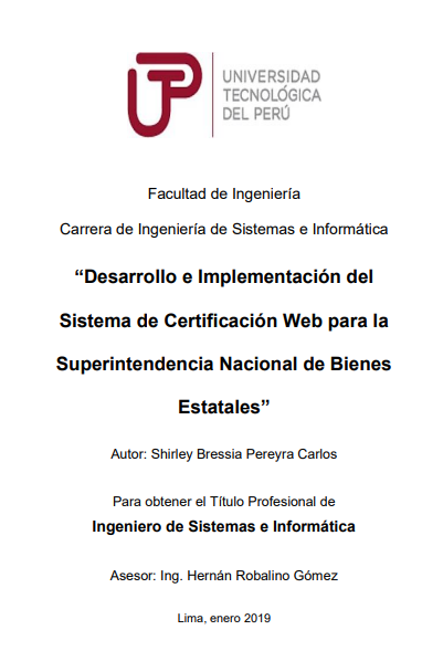 Desarrollo e implementación del sistema de certificación web para la Superintendencia Nacional de Bienes Estatales