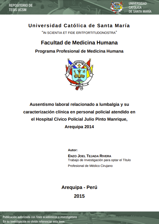 AUSENTISMO LABORAL RELACIONADO A LUMBALGIA Y SU CARACTERIZACIÓN CLÍNICA EN PERSONAL POLICIAL