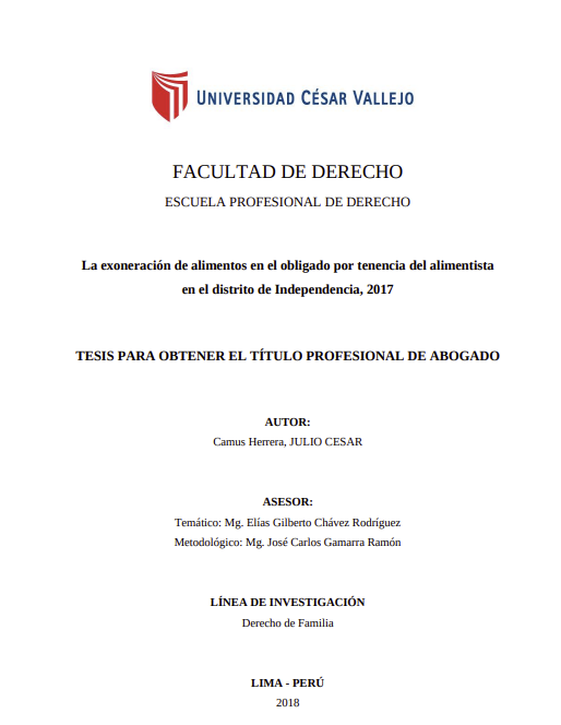 La exoneración de alimentos en el obligado por tenencia del alimentista en el distrito de Independencia, 2017