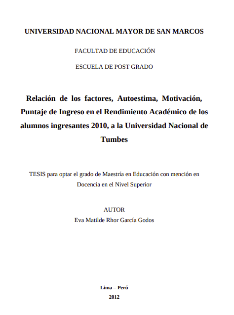 Relación de los factores, Autoestima, Motivación