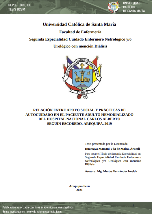 Relación entre apoyo social y prácticas de autocuidado en el paciente adulto hemodializado