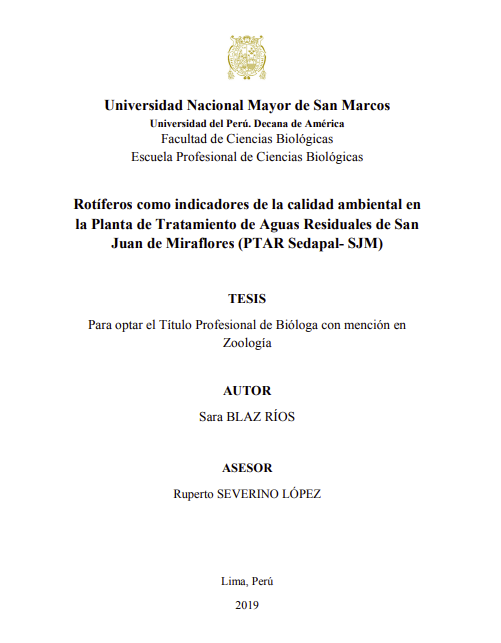 Rotíferos como indicadores de la calidad ambiental en la Planta de Tratamiento de Aguas Residuales