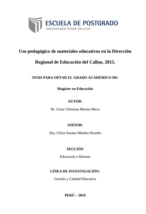 Uso pedagógico de materiales educativos en la Dirección Regional de Educación del Callao, 2015