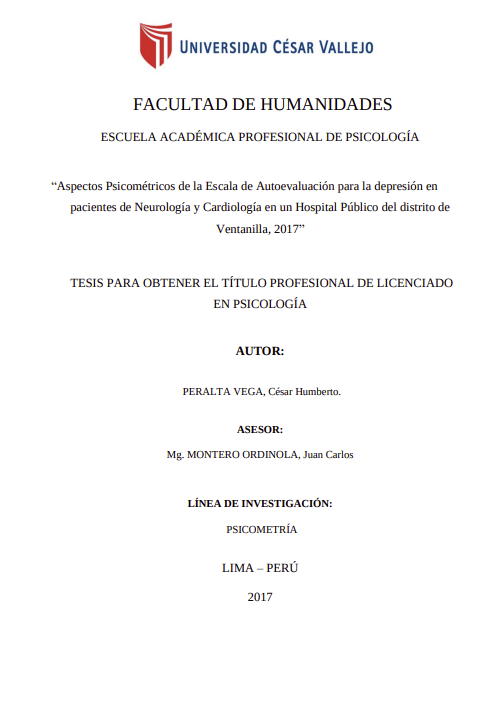 Aspectos psicométricos de la escala de autoevaluación para la depresión en pacientes de Neurología y Cardiología