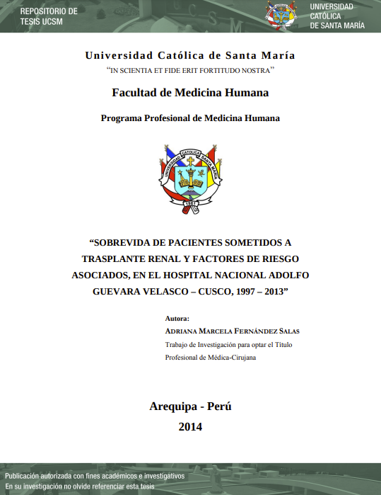 SOBREVIDA DE PACIENTES SOMETIDOS A TRASPLANTE RENAL Y FACTORES DE RIESGO ASOCIADOS, EN EL HOSPITAL NACIONAL ADOLFO GUEVARA VELASCO - CUSCO