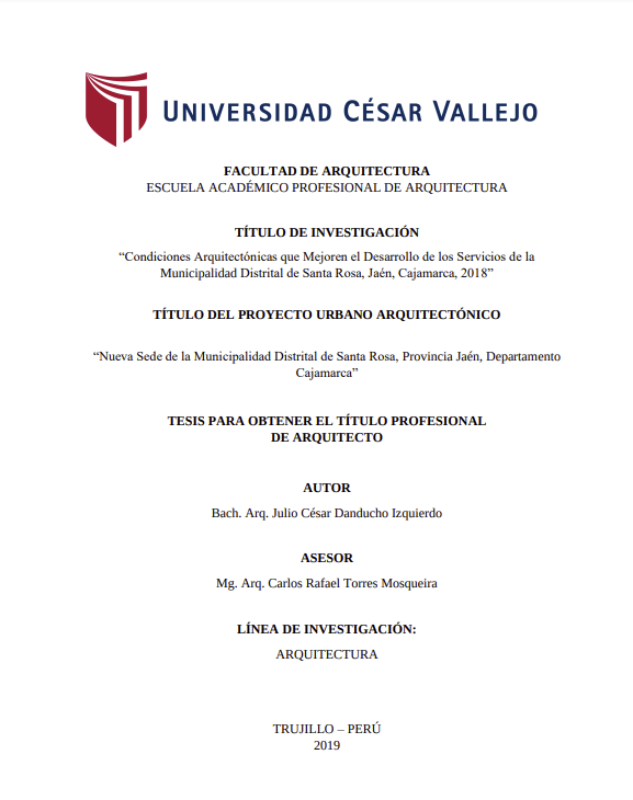 Condiciones Arquitectónicas que Mejoren el Desarrollo de los Servicios de la Municipalidad Distrital de Santa Rosa