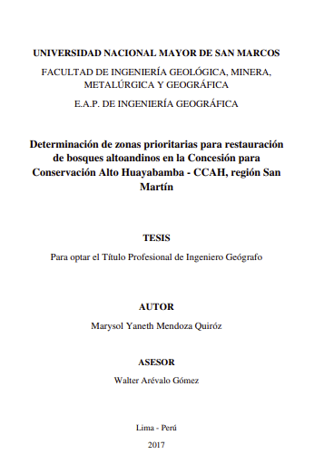 Determinación de zonas prioritarias para restauración de bosques altoandinos