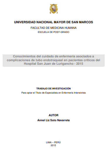 Conocimientos del cuidado de enfermería asociados a complicaciones de tubo endotraqueal en pacientes críticos