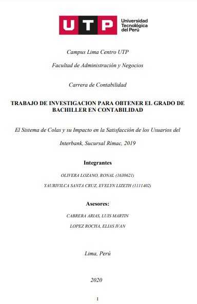 El Sistema de colas y su impacto en la satisfacción de los usuarios del Interbank, sucursal Rímac, 2019