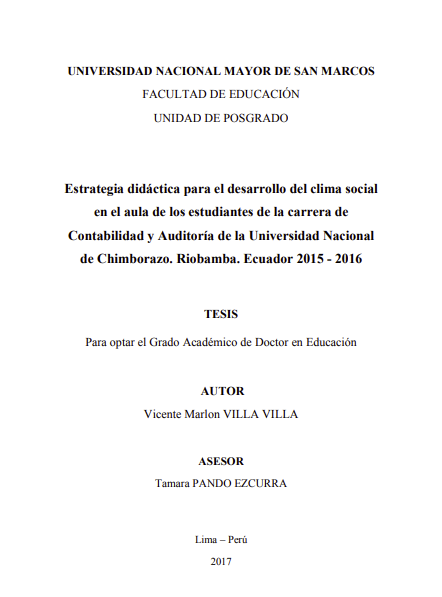 Estrategia didáctica para el desarrollo del clima social en el aula de los estudiantes