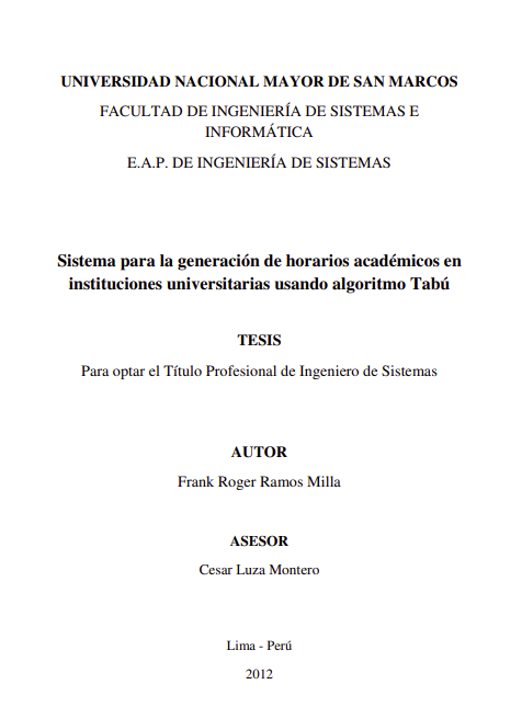 Sistema para la generación de horarios académicos en instituciones universitarias usando algoritmo Tabú