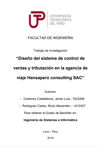 Diseño del sistema de control de ventas y tributación en la agencia de viaje Hansaperú Consulting SAC