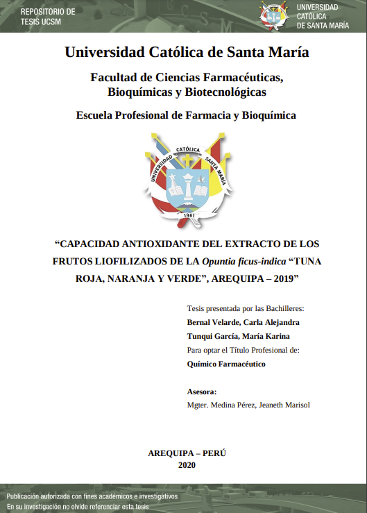 Capacidad antioxidante del extracto de los frutos liofilizados de la opuntia ficus-indica tuna roja, naranja y verde