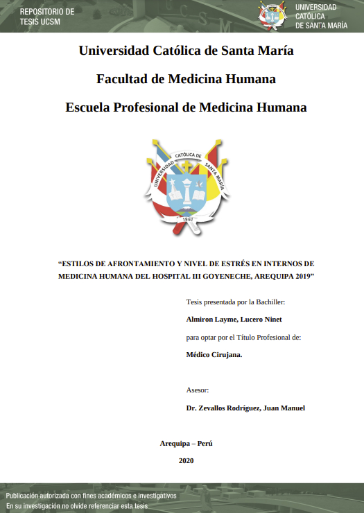 Estilos de afrontamiento y nivel de estrés en internos de medicina humana del Hospital III Goyeneche