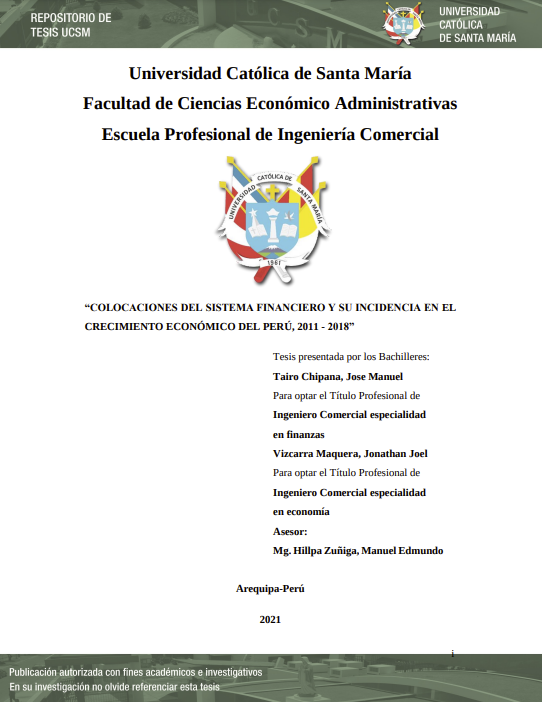 Colocaciones del sistema financiero y su incidencia en el crecimiento económico del Perú, 2011-2018