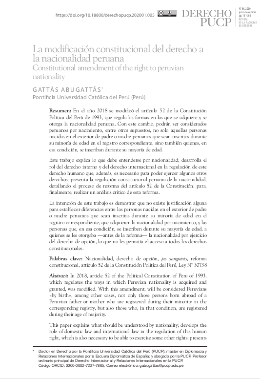 La modificación constitucional del derecho a la nacionalidad peruana