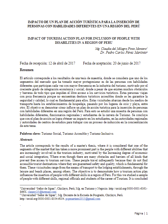 IMPACTO DE UN PLAN DE ACCIÓN TURÍSTICA PARA LA INSERCIÓN DE PERSONAS CON HABILIDADES DIFERENTES