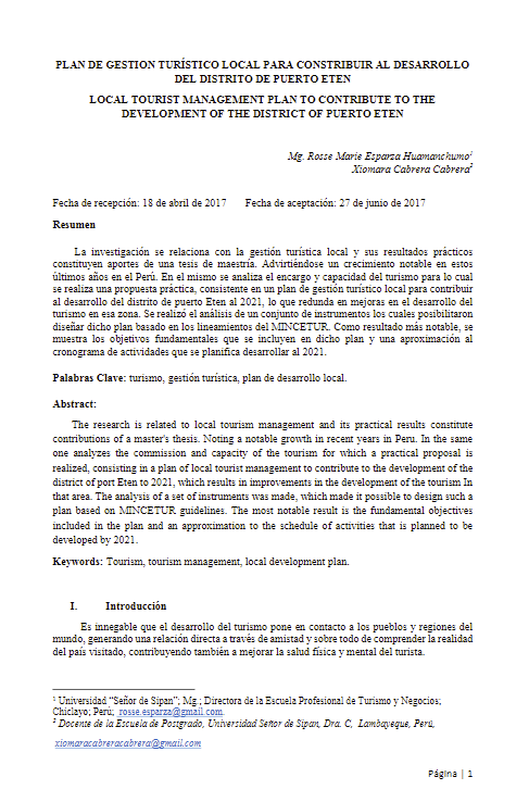 PLAN DE GESTION TURÍSTICO LOCAL PARA CONSTRIBUIR AL DESARROLLO DEL DISTRITO DE PUERTO ETEN