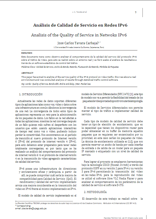 Análisis de Calidad de Servicio en Redes IPv6