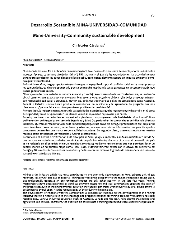 Desarrollo Sostenible MINA-UNIVERSIDAD-COMUNIDAD