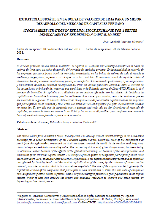 ESTRATEGIA BURSÁTIL EN LA BOLSA DE VALORES DE LIMA PARA UN MEJOR DESARROLLO DEL MERCADO DE CAPITALES PERUANO