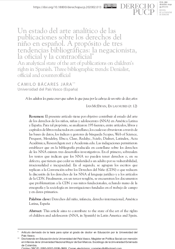 Un estado del arte analítico de las publicaciones sobre los derechos del niño en español