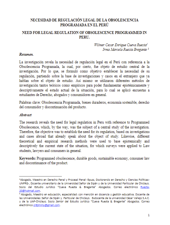 NECESIDAD DE REGULACIÓN LEGAL DE LA OBSOLESCENCIA PROGRAMADA EN EL PERÚ