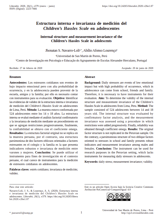 Estructura interna e invarianza de medición del Children's Hassles ...