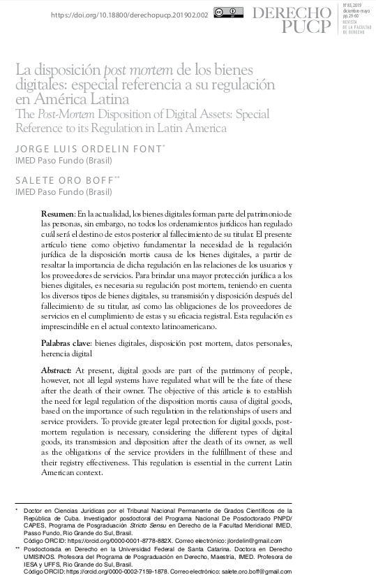La disposición post mortem de los bienes digitales: especial referencia a su regulación en América Latina