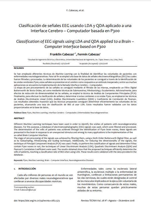 Clasificación de señales EEG usando LDA y QDA aplicado a una Interface Cerebro - Computador basada en P300