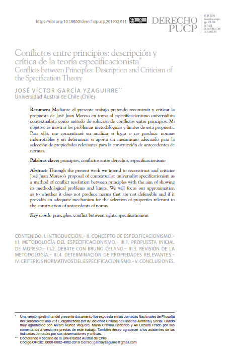 Conflictos entre principios: descripción y crítica de la teoría especificacionista