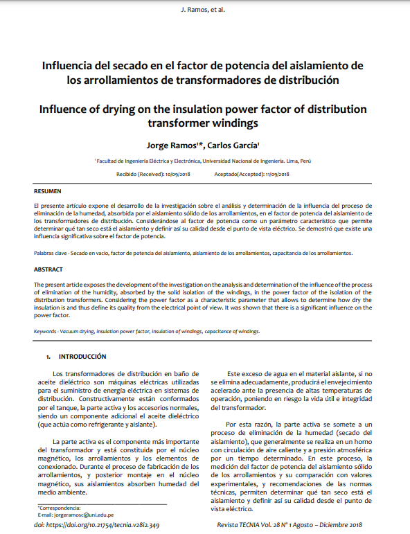 Influencia del secado en el factor de potencia del aislamiento de los arrollamientos de transformadores de distribución