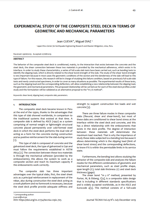 Experimental study of the composite steel deck in terms of geometric and mechanical parameters