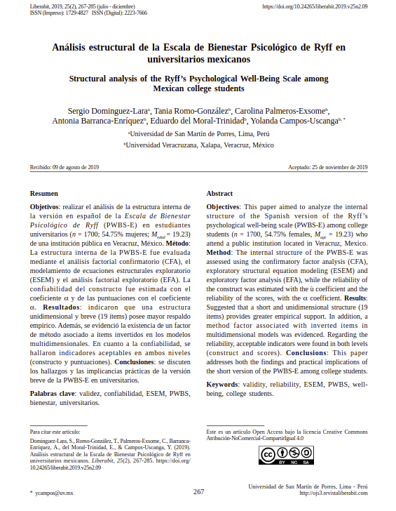 Análisis estructural de la Escala de Bienestar Psicológico de Ryff en universitarios mexicanos