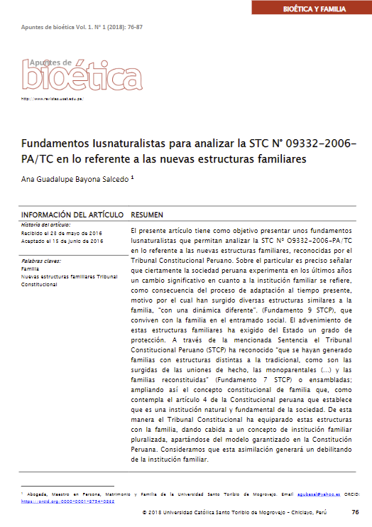 Fundamentos Iusnaturalistas para analizar la STC N° 09332-2006-PA/TC en lo referente a las nuevas estructuras familiares