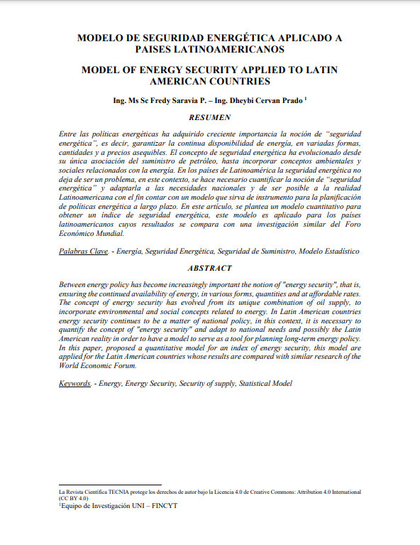 MODELO DE SEGURIDAD ENERGÉTICA APLICADO A PAISES LATINOAMERICANOS