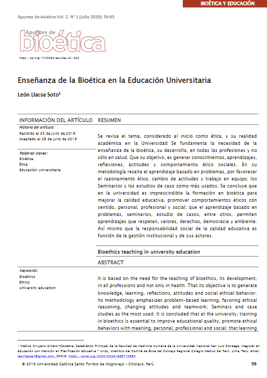 Enseñanza de la Bioética en la Educación Universitaria