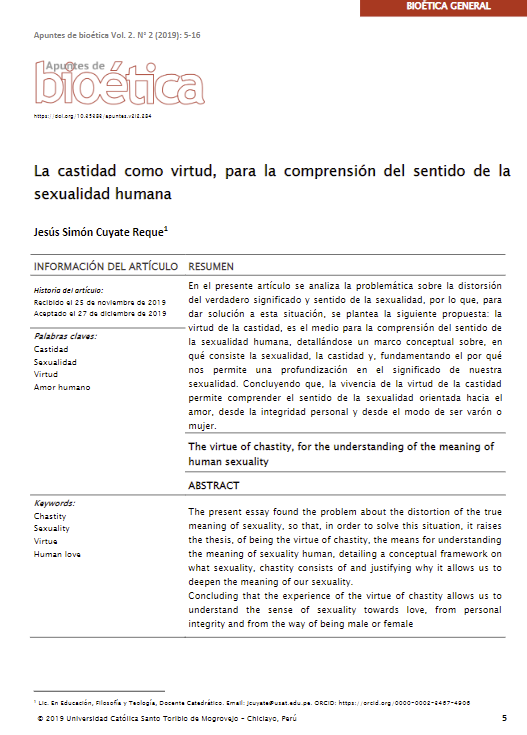 La castidad como virtud, para la comprensión del sentido de la sexualidad humana