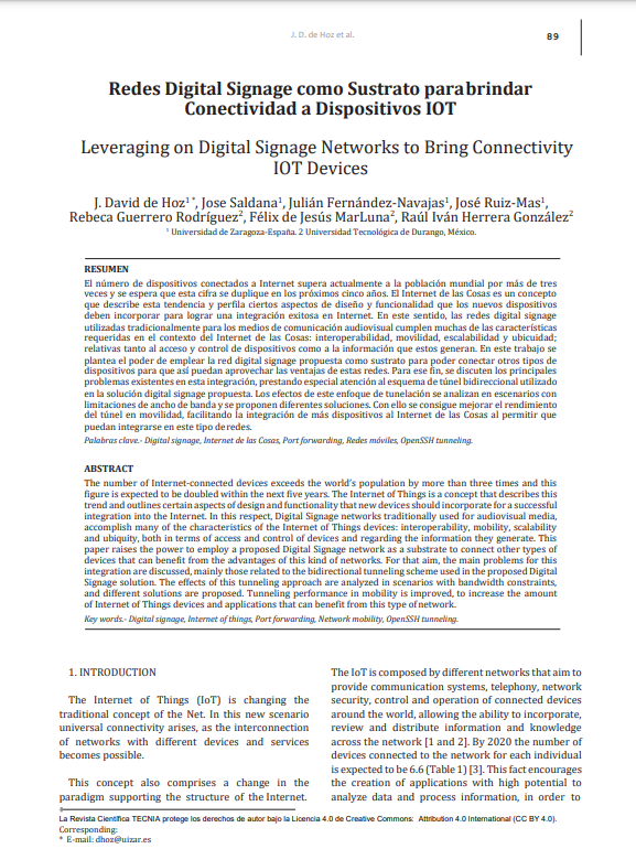 Redes Digital Signage como Sustrato para brindar Conectividad a Dispositivos IOT