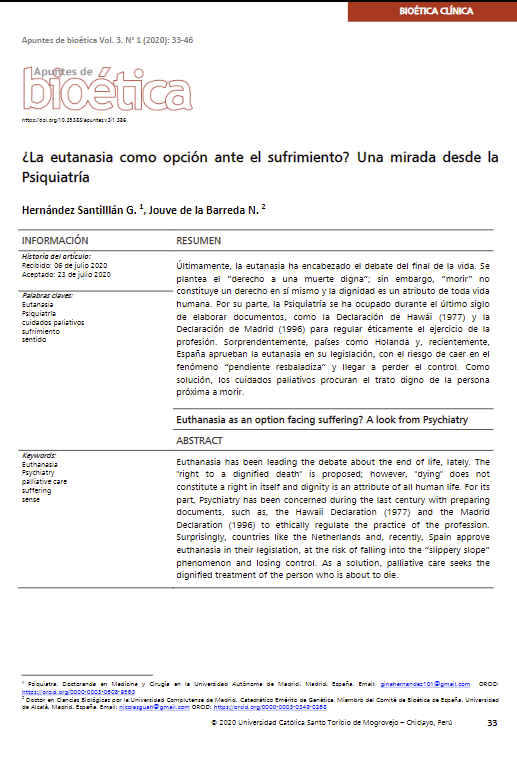 ¿La eutanasia como opción ante el sufrimiento? Una mirada desde la Psiquiatría