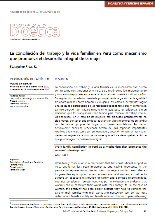 La conciliación del trabajo y la vida familiar en Perú como mecanismo que promueva el desarrollo integral de la mujer