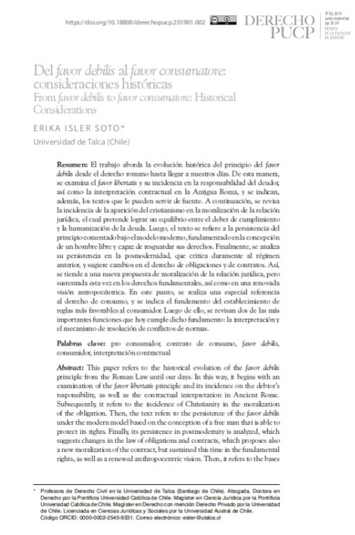 Del favor debilis al favor consumatore: consideraciones históricas