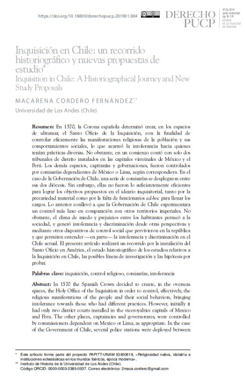 Inquisición en Chile: un recorrido historiográfico y nuevas propuestas de estudio