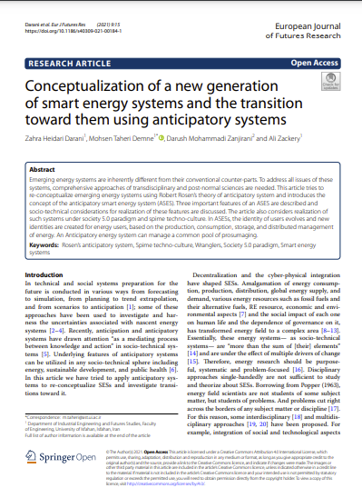 Conceptualization of a new generation of smart energy systems and the transition toward them using anticipatory systems