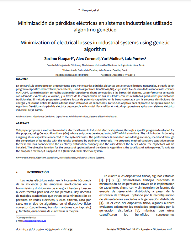 Minimización de pérdidas eléctricas en sistemas industriales utilizando algoritmo genético