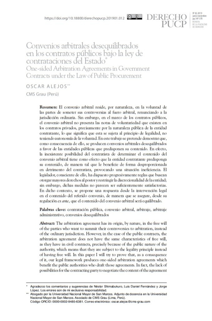 Convenios arbitrales desequilibrados en los contratos públicos bajo la ley de contrataciones del Estado