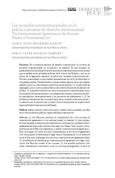 Los acuerdos interinstitucionales en la práctica peruana de derecho internacional