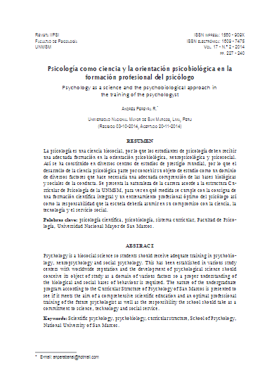 Psicología como ciencia y la orientación psicobiológica en la formación profesional del psicólogo